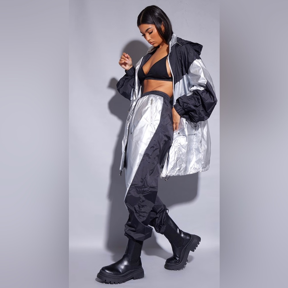 Silver Unisex Nylon Panel Sweatpants